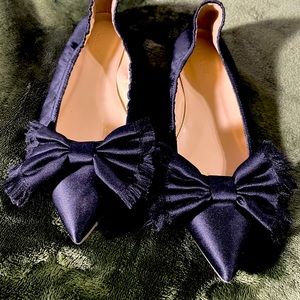 J.Crew Lottie Frayed Bow Black Satin Flats size 7.5